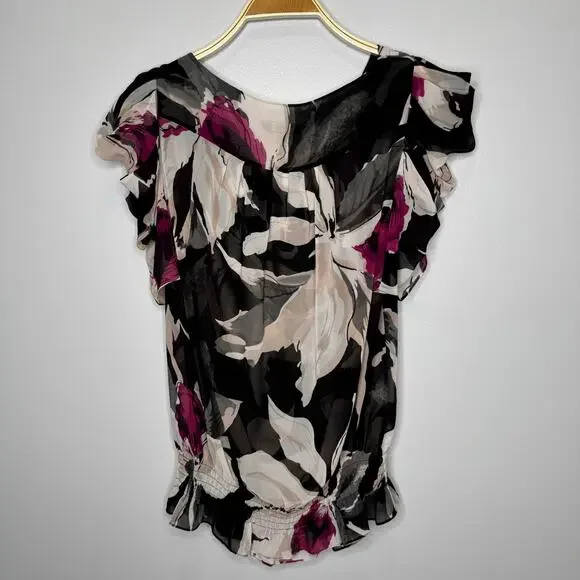 Ted Baker Blouse Size 8 Floral Chiffon Pullover Ruffle Sleeves Cowl Neck Top - Picture 5 of 10